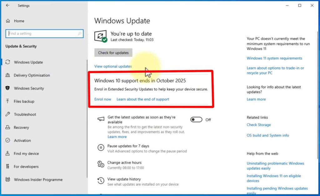 Windows 10 ESU Enroll Now missing   