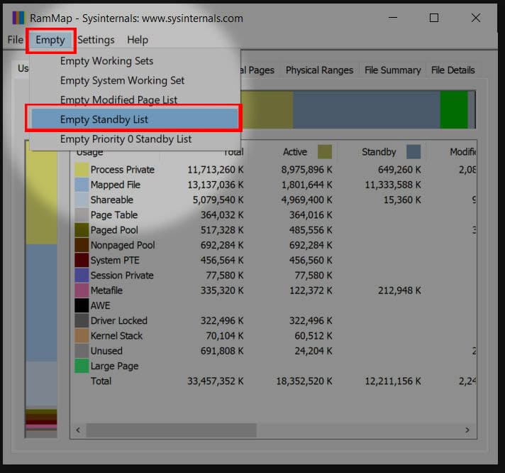 clear RAM cache Windows